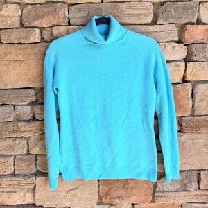 Preswick & Moore Womens 100% Cashmere Turtleneck Sweater Turquoise Blue Size S